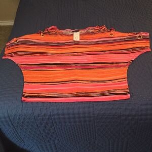 NWT BOLD ELEMENTS MULTI COLOR STRIPE COLD SHOULDER TOP-SIZE LARGE